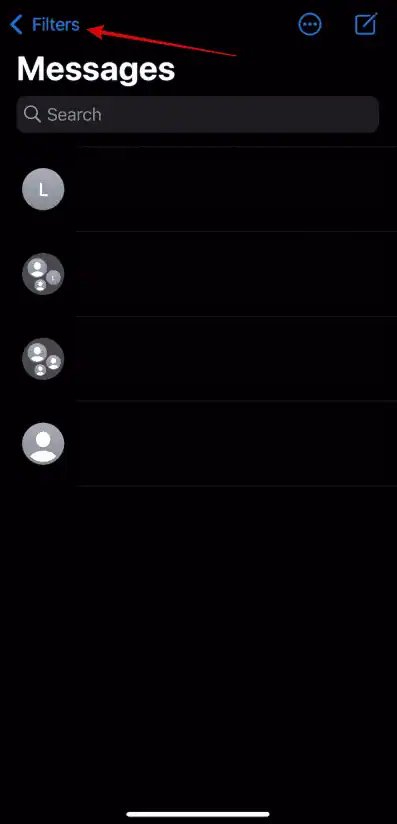 Open iPhone messaging app > Tap on Filters