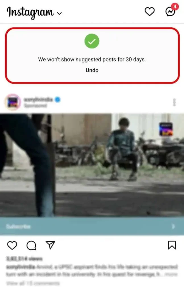 Suggested posts won’t appear in your feed for 30 days