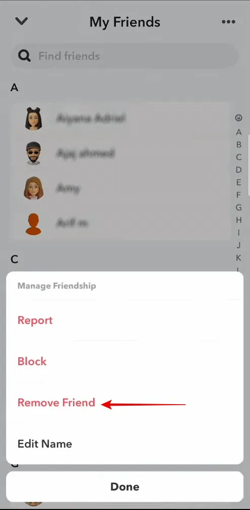 Click on Remove Friends 