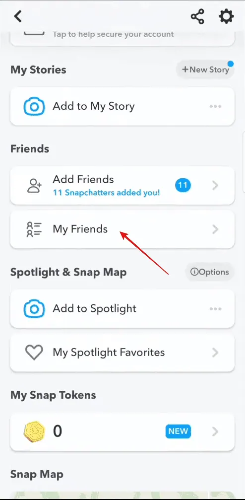 Scroll down > Tap on My Friends