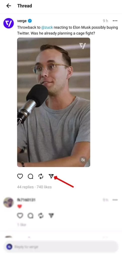 Find a Video on Threads > Click on the Share button