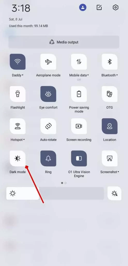 You can also enable Dark Mode from Notification